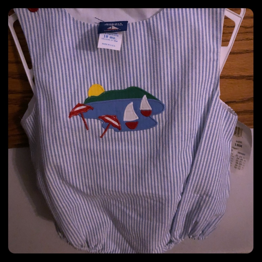 Vintage seersucker boys bubble romper 18m NWT